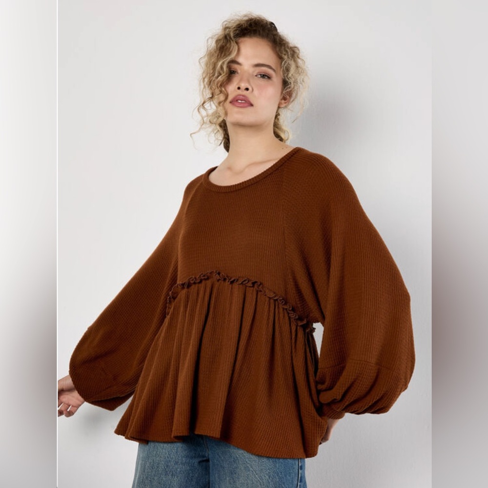 Apricot 🍑- Waffle Knit Babydoll Oversized Top